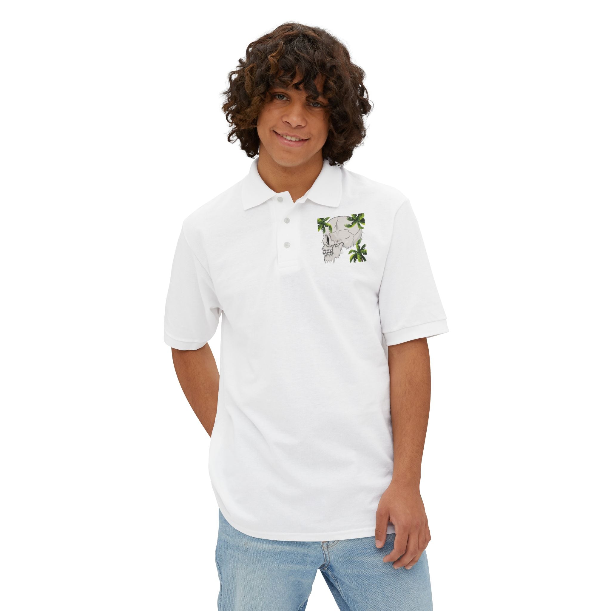 SCATTER Men's Skull & Palm Circle Polo — Scatter Graphic Piqué Shirt