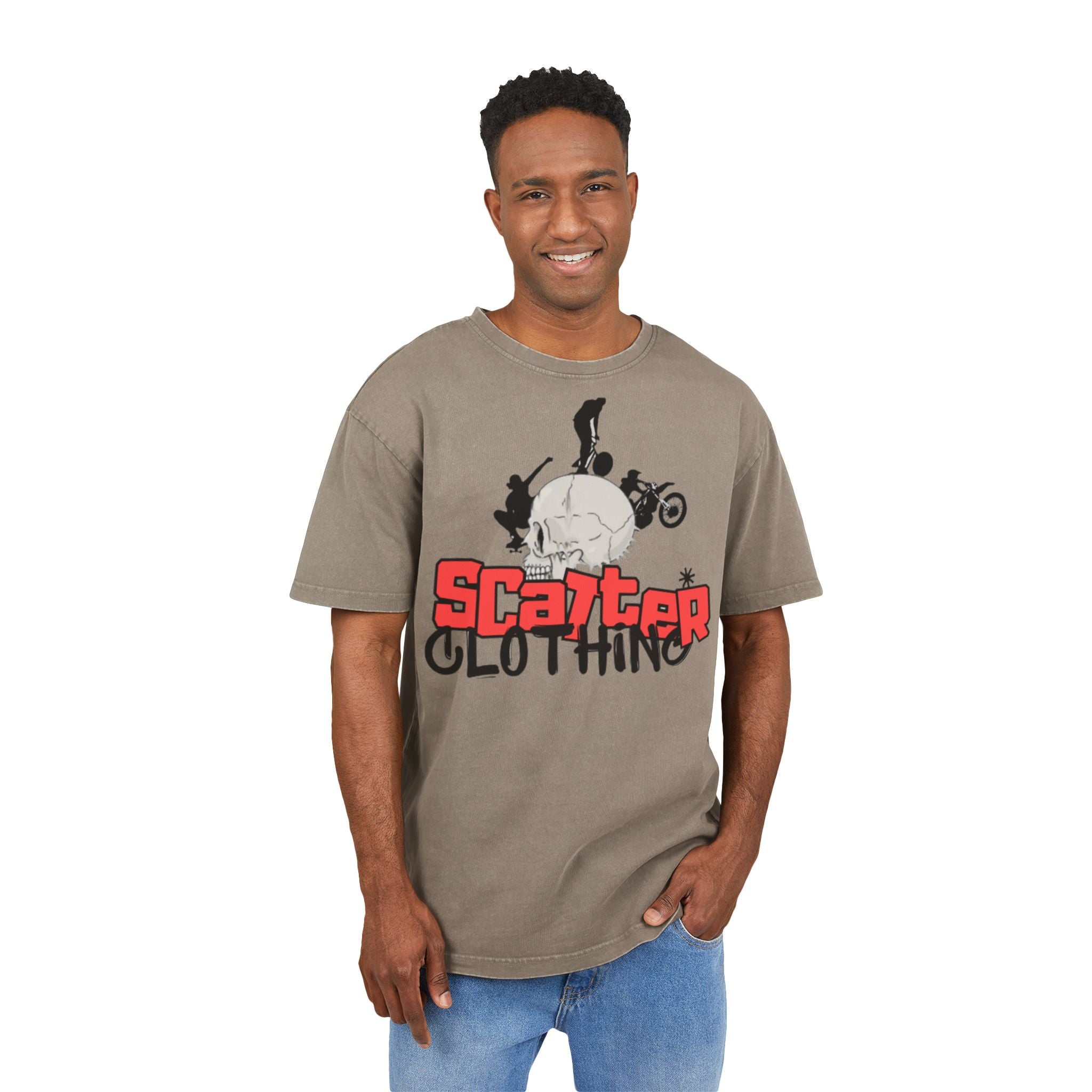 Scatter Clothing Skull Graphic Tee — Acid Wash Oversized Men’s T‑Shirt