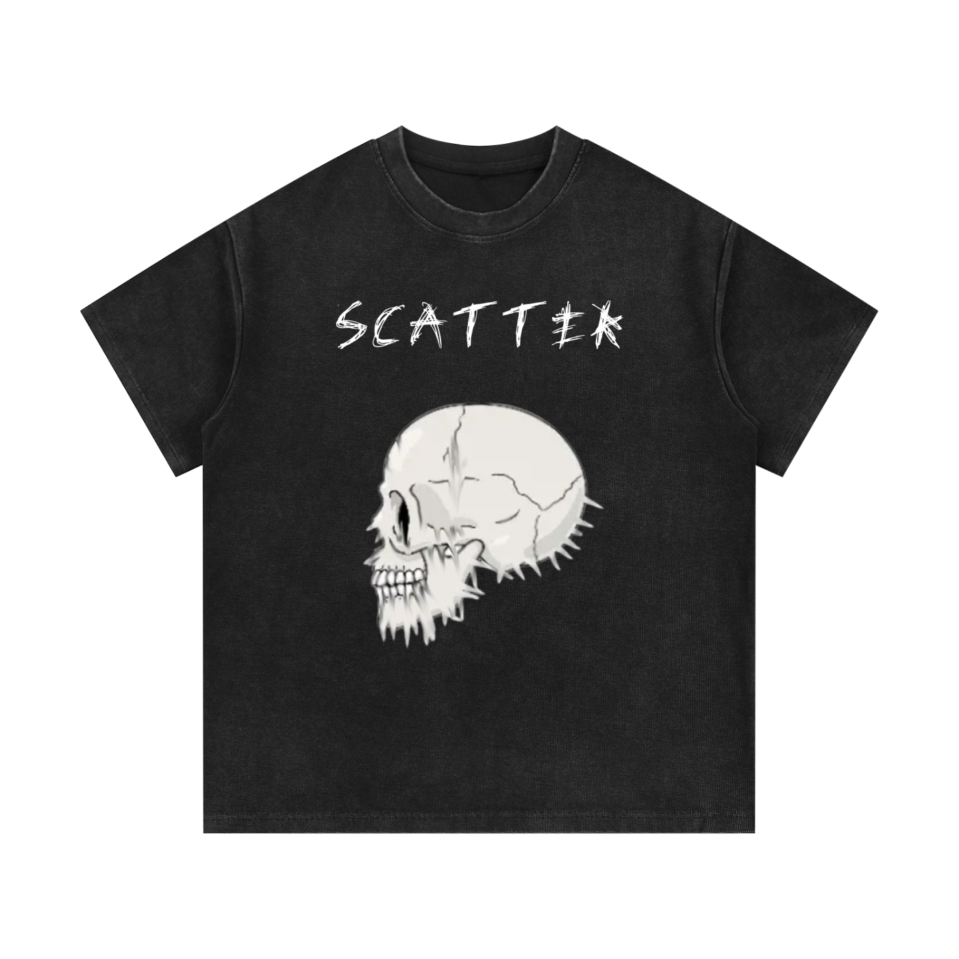 Mineral Wash Waffle Knit Scatter skull graphic