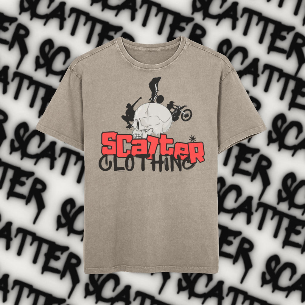 Scatter Clothing Skull Graphic Tee — Acid Wash Oversized Men’s T‑Shirt